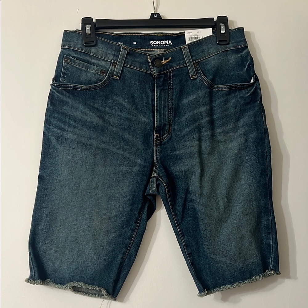 Sonoma Blue Jean Shorts with Frayed Hem and Faded Look